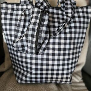 SACHI Black and White Gingham Tote